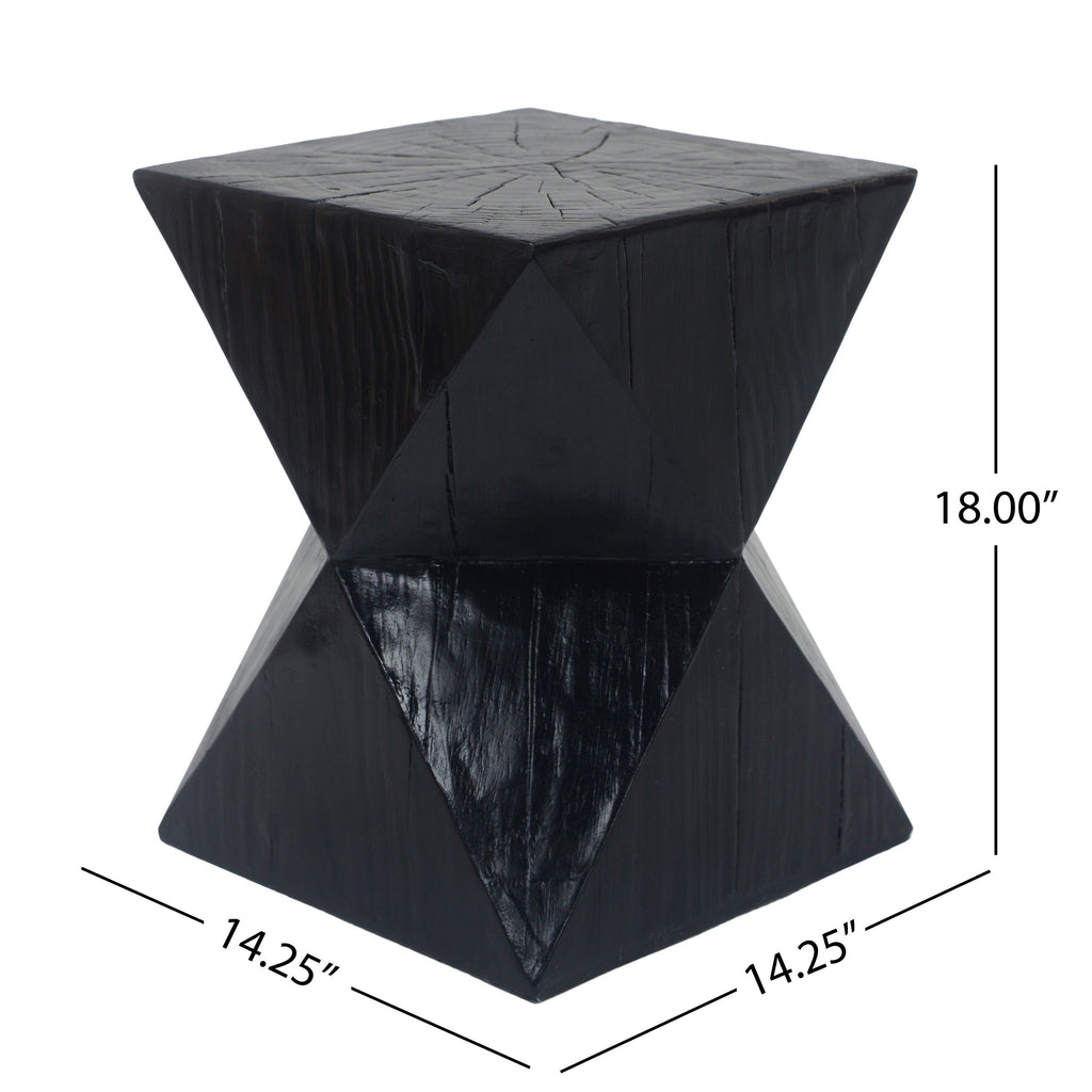 Yeah Depot - 14.25'' Black Concrete Side Table with Rustic Hand-Carved Texture and Unique Symmetric Form â€“ Weather-Resistant Accent for Patio, Garden, or Balcony