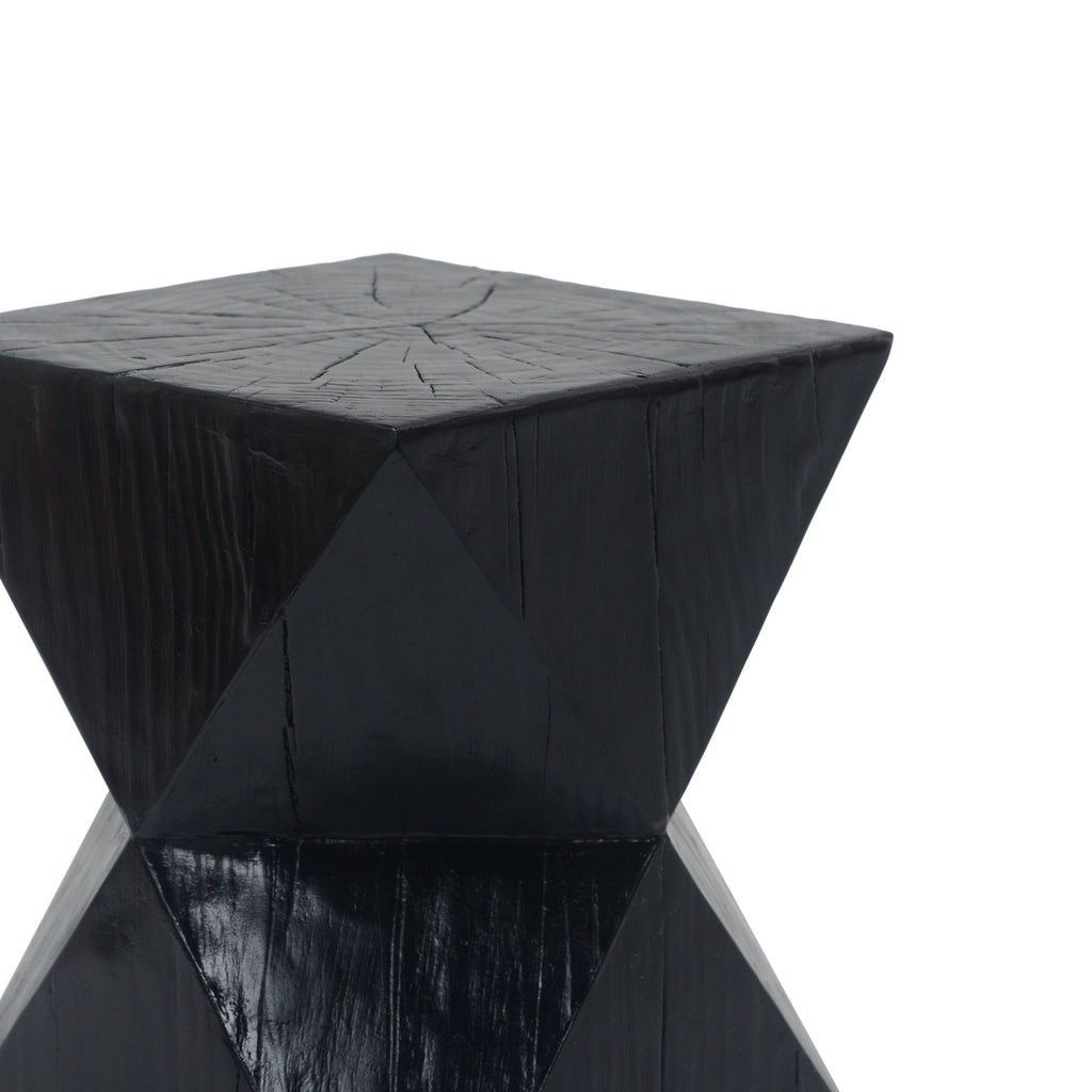 Yeah Depot - 14.25'' Black Concrete Side Table with Rustic Hand-Carved Texture and Unique Symmetric Form â€“ Weather-Resistant Accent for Patio, Garden, or Balcony
