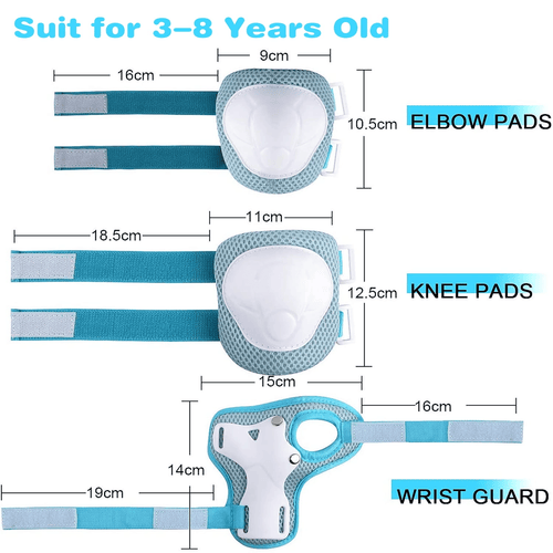 syenll - Kids Guards Protective Gear for 3-8 Years Toddlers, Light Blue Knee Pads Elbow Pads with Wrist 3 in 1 Sports Gear Set for Bike, Cycling, Roller Skating, Skateboard