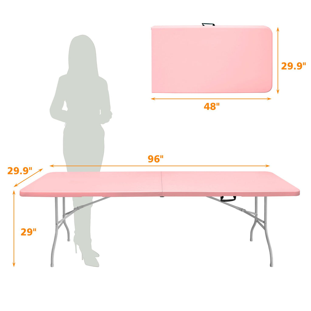 Yeah Depot - 8ft Pink Folding Table, Portable Plastic Table for Camping, Picnics, Parties, High Load Bearing Foldable Table