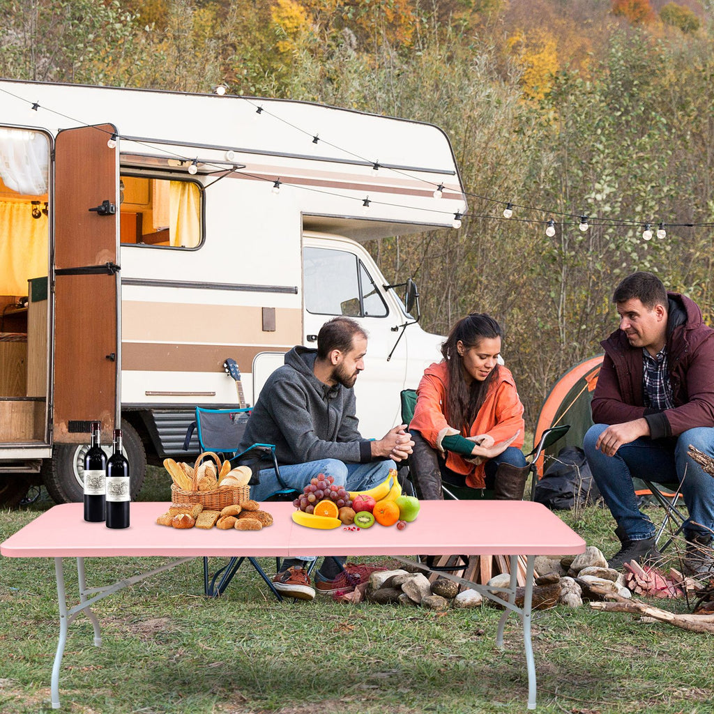 Yeah Depot - 8ft Pink Folding Table, Portable Plastic Table for Camping, Picnics, Parties, High Load Bearing Foldable Table