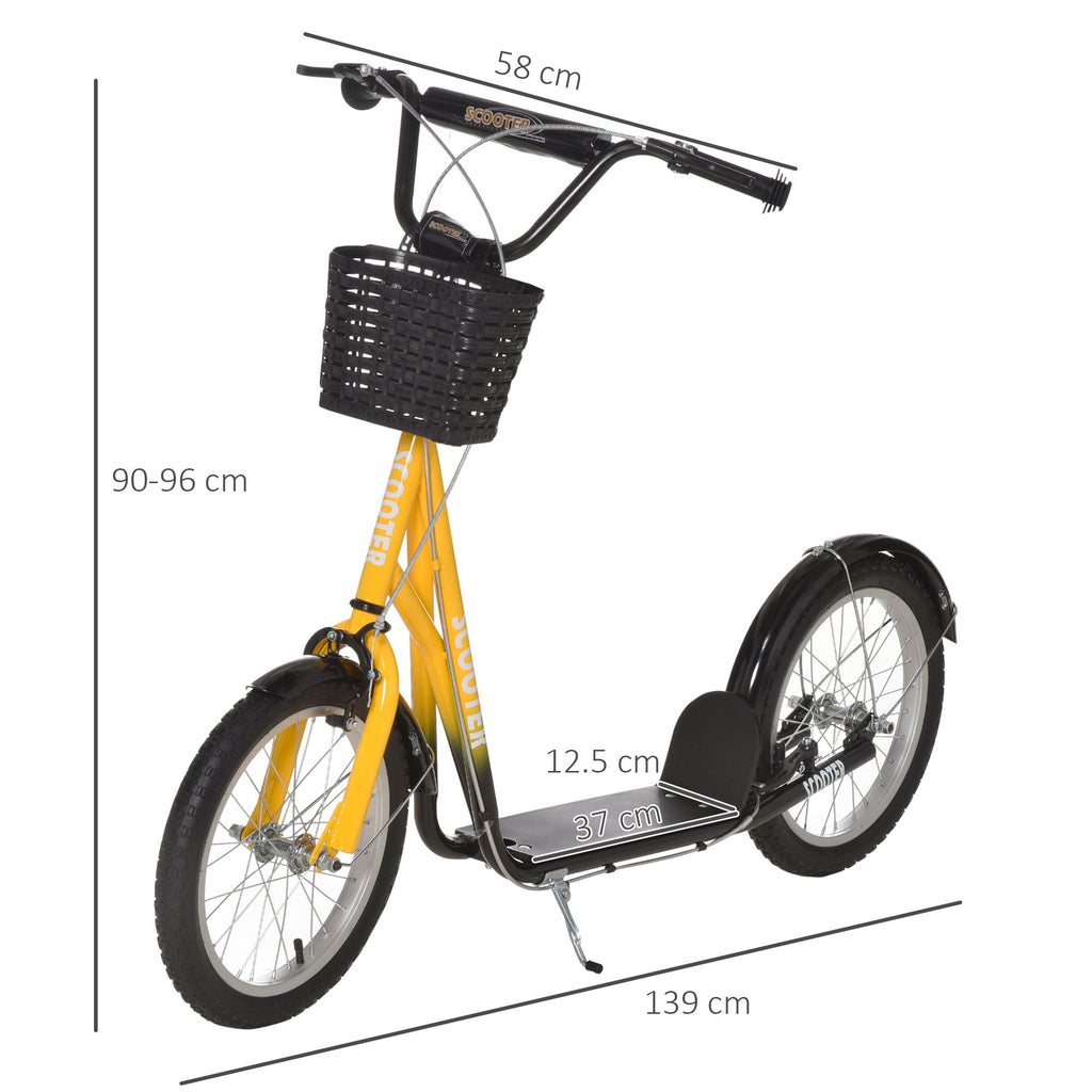 Yeah Depot - Aosom Youth Scooter, Kick Scooter with Adjustable Handlebars, Double Brakes, 16'' Inflatable Rubber Tires, Basket, Cupholder, Orange