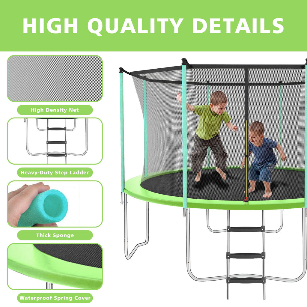 Yeah Depot - 10ft Green Outdoor Toddler Trampoline with Enclosure Safety Net Jumping Fun Trampoline, heavy-duty jump pads, spring-loaded for children and adults, Gifts for Boys/Girls