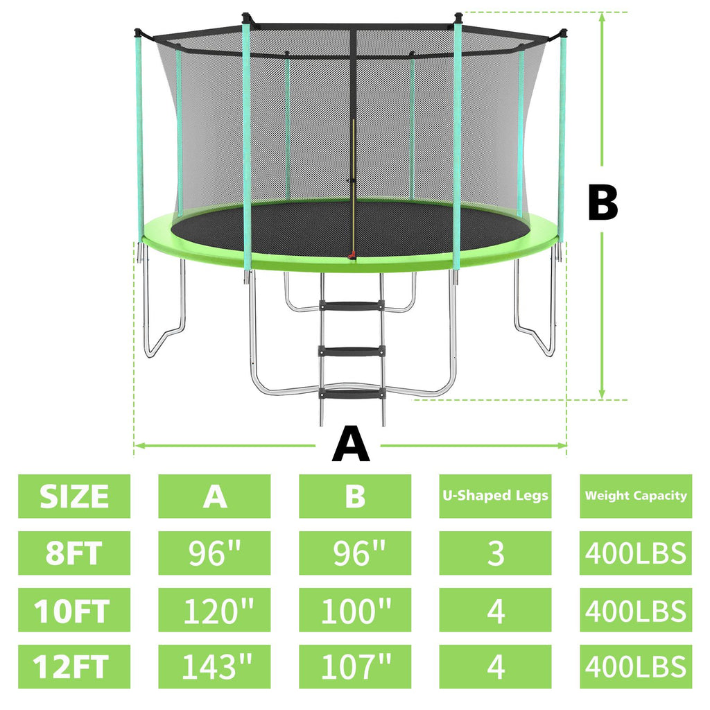 Yeah Depot - 10ft Green Outdoor Toddler Trampoline with Enclosure Safety Net Jumping Fun Trampoline, heavy-duty jump pads, spring-loaded for children and adults, Gifts for Boys/Girls