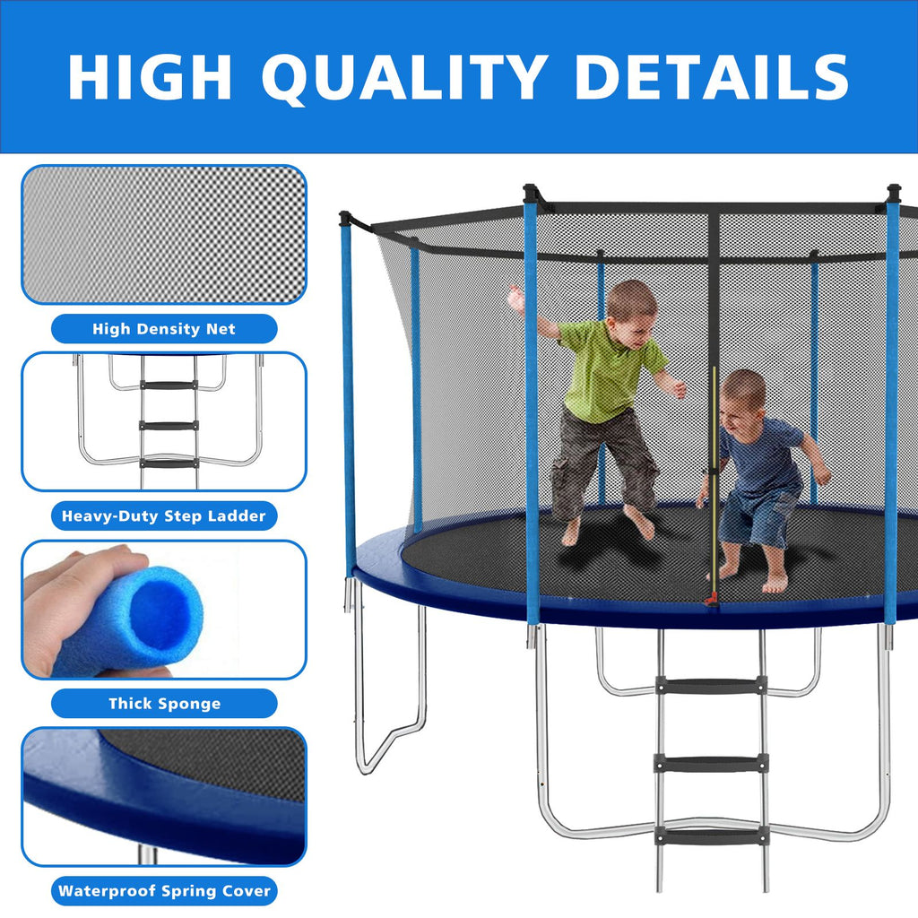 Yeah Depot - 10ft Blue Outdoor Toddler Trampoline with Enclosure Safety Net Jumping Fun Trampoline, heavy-duty jump pads, spring-loaded for children and adults, Gifts for Boys/Girls