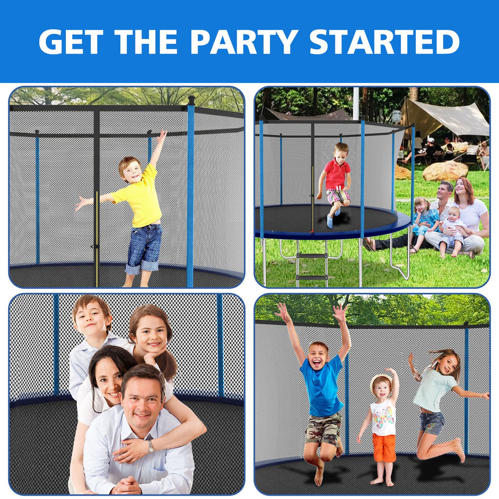 Yeah Depot - 10ft Blue Outdoor Toddler Trampoline with Enclosure Safety Net Jumping Fun Trampoline, heavy-duty jump pads, spring-loaded for children and adults, Gifts for Boys/Girls