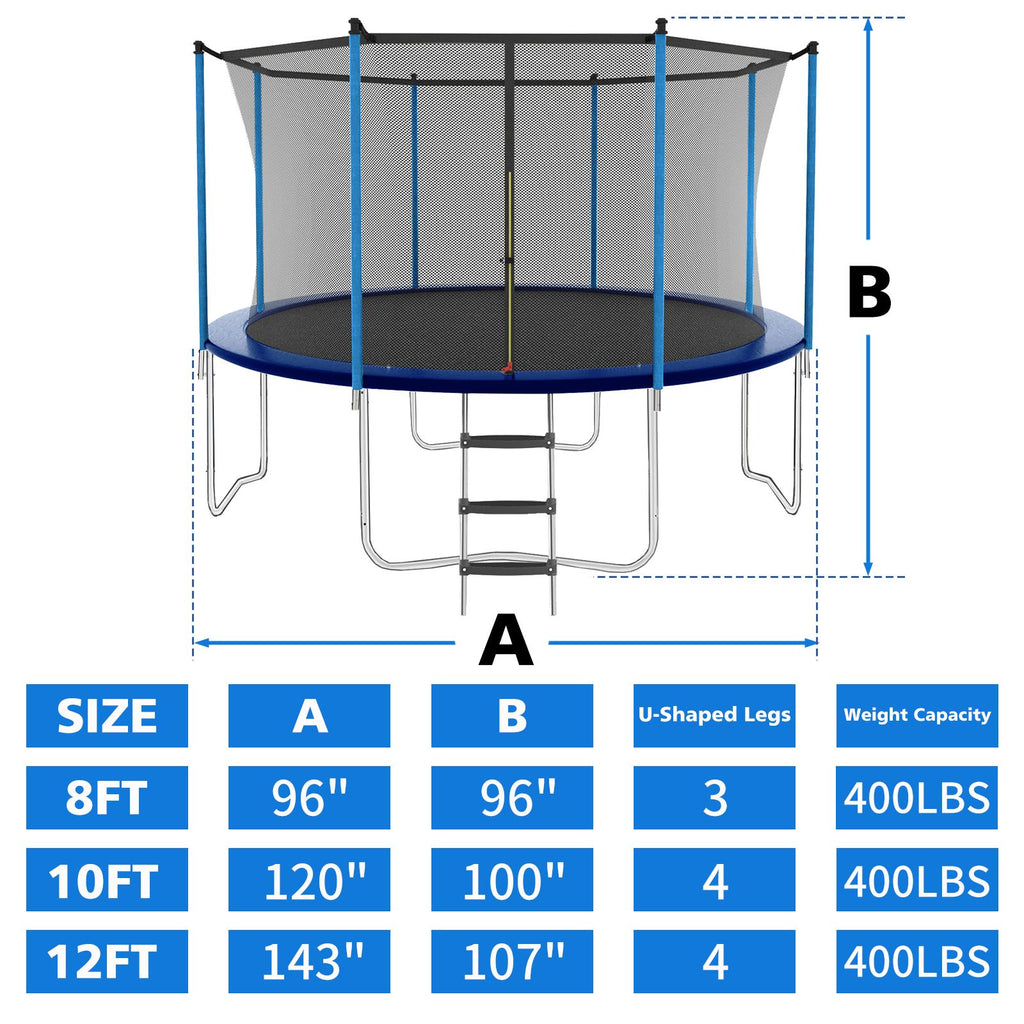 Yeah Depot - 10ft Blue Outdoor Toddler Trampoline with Enclosure Safety Net Jumping Fun Trampoline, heavy-duty jump pads, spring-loaded for children and adults, Gifts for Boys/Girls