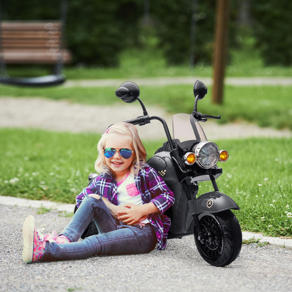 Yeah Depot - Qaba Electric Motorcycle for Kids, 3 Wheel 6V Battery Powered Chopper Motorbike, Ride on Motorcycle with Headlights, Music, Forward & Reverse for Boys and Girls Ages 3-6 Years, Gray