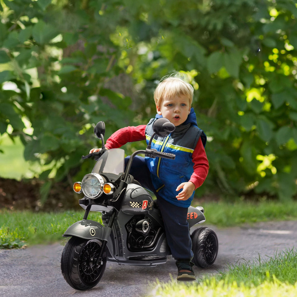 Yeah Depot - Qaba Electric Motorcycle for Kids, 3 Wheel 6V Battery Powered Chopper Motorbike, Ride on Motorcycle with Headlights, Music, Forward & Reverse for Boys and Girls Ages 3-6 Years, Gray