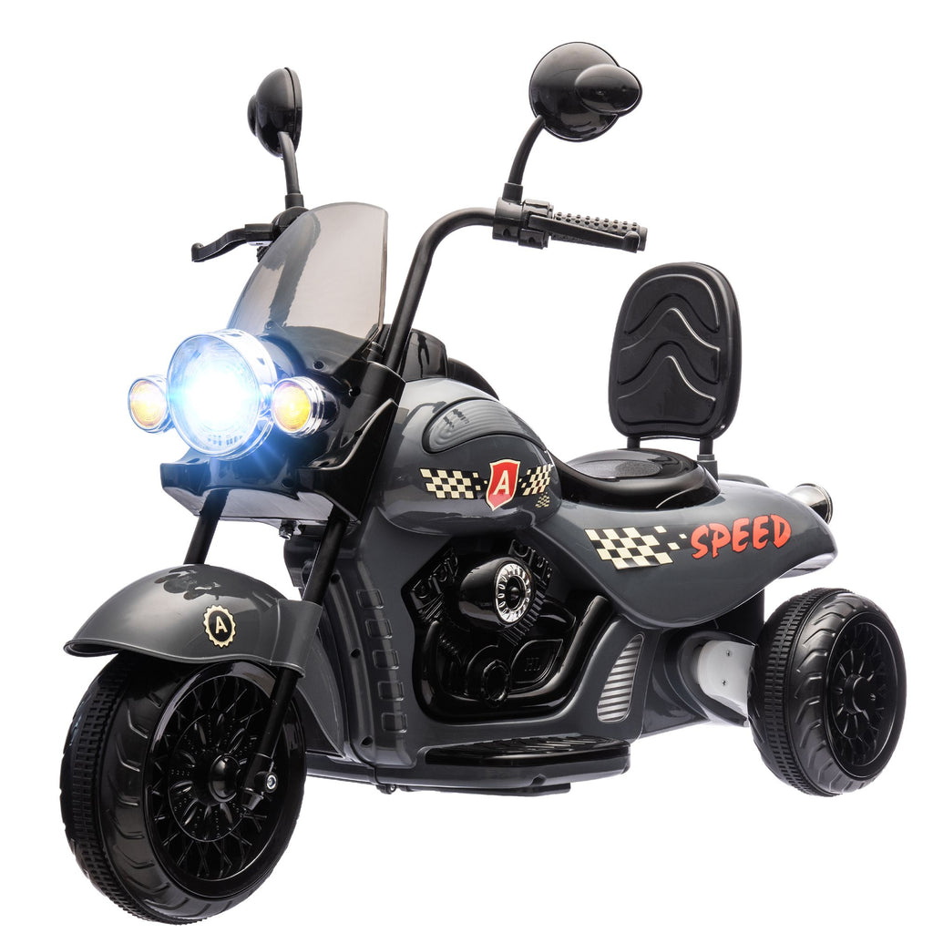 Yeah Depot - Qaba Electric Motorcycle for Kids, 3 Wheel 6V Battery Powered Chopper Motorbike, Ride on Motorcycle with Headlights, Music, Forward & Reverse for Boys and Girls Ages 3-6 Years, Gray