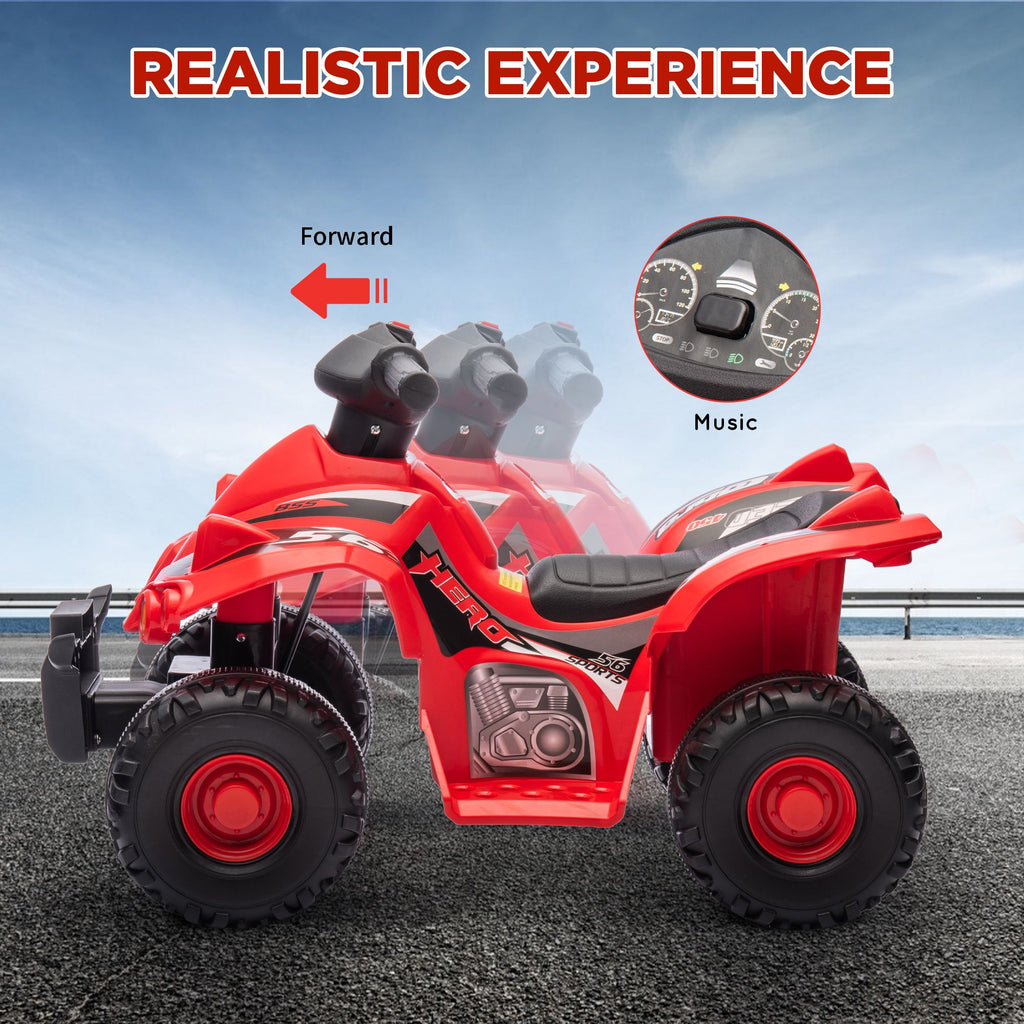 Yeah Depot - Qaba Kids ATV, 6V 4 Wheeler Kids Quad Car, Battery Powered Electric Ride on Toy with Music for Boys & Girls Ages 2-6 Years, Red