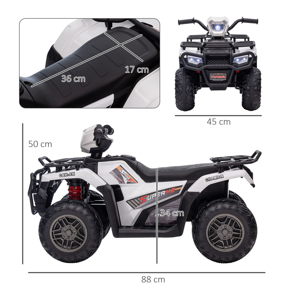 Yeah Depot - Aosom 12V Ride on ATV for Kids, Kids Electric 4 Wheeler with Headlight, Music, MP3, Treaded Tires, Battery Powered Kids Quad for Toddler, White