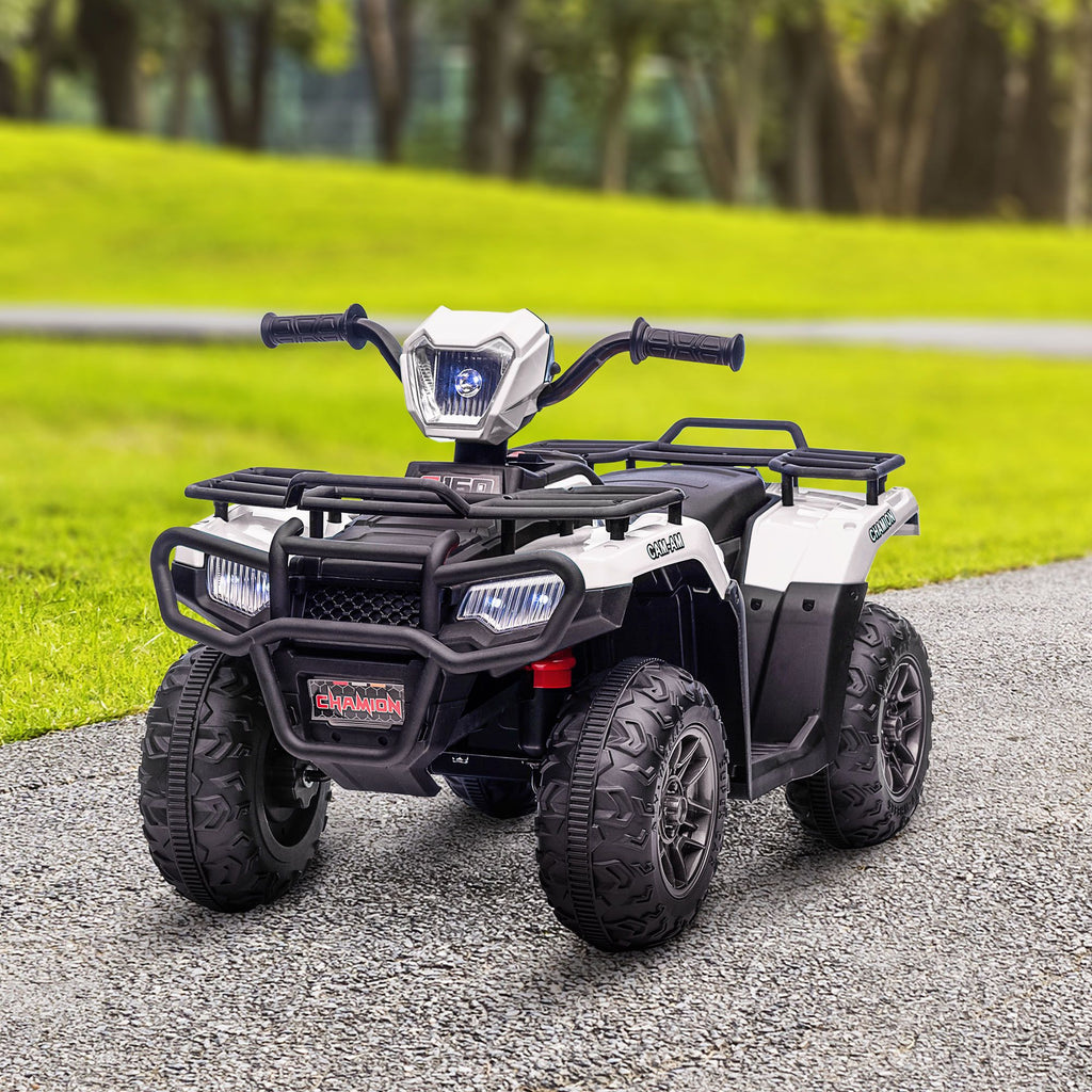 Yeah Depot - Aosom 12V Ride on ATV for Kids, Kids Electric 4 Wheeler with Headlight, Music, MP3, Treaded Tires, Battery Powered Kids Quad for Toddler, White