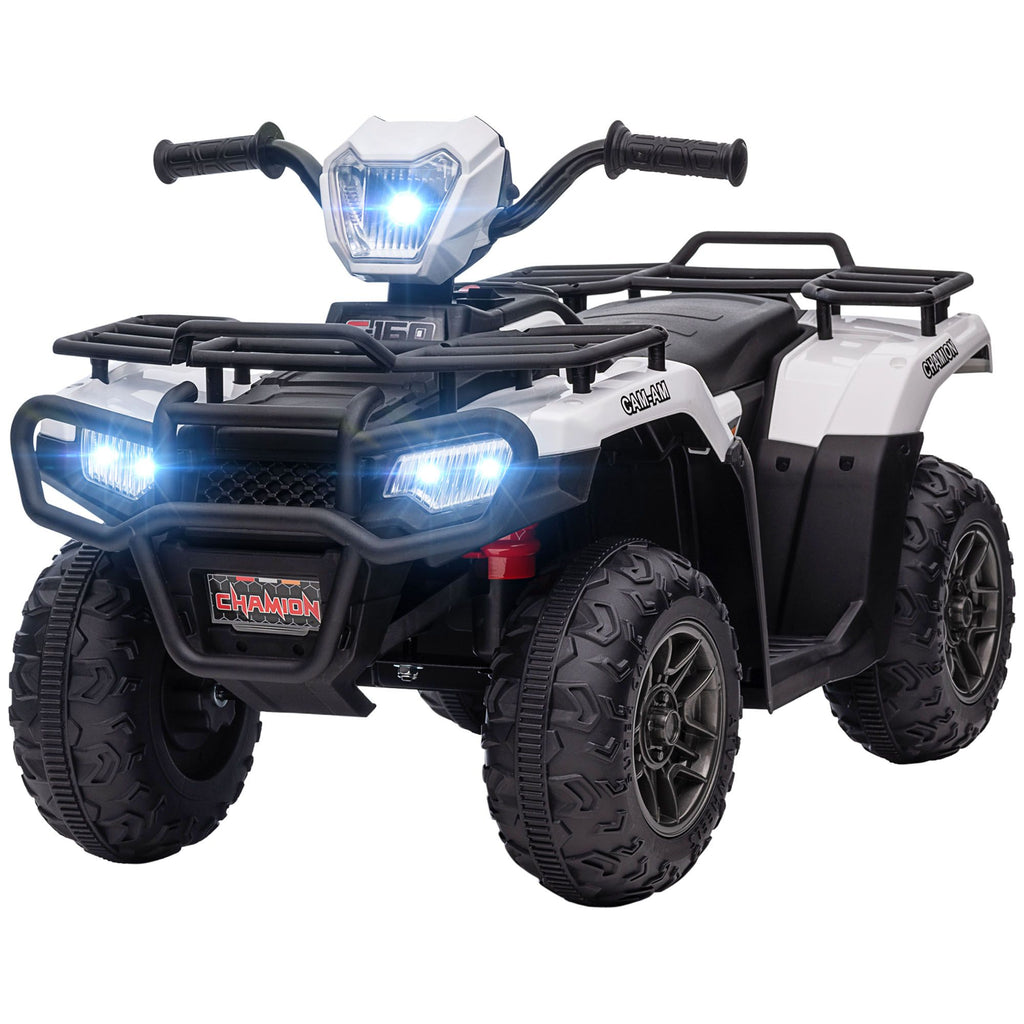 Yeah Depot - Aosom 12V Ride on ATV for Kids, Kids Electric 4 Wheeler with Headlight, Music, MP3, Treaded Tires, Battery Powered Kids Quad for Toddler, White