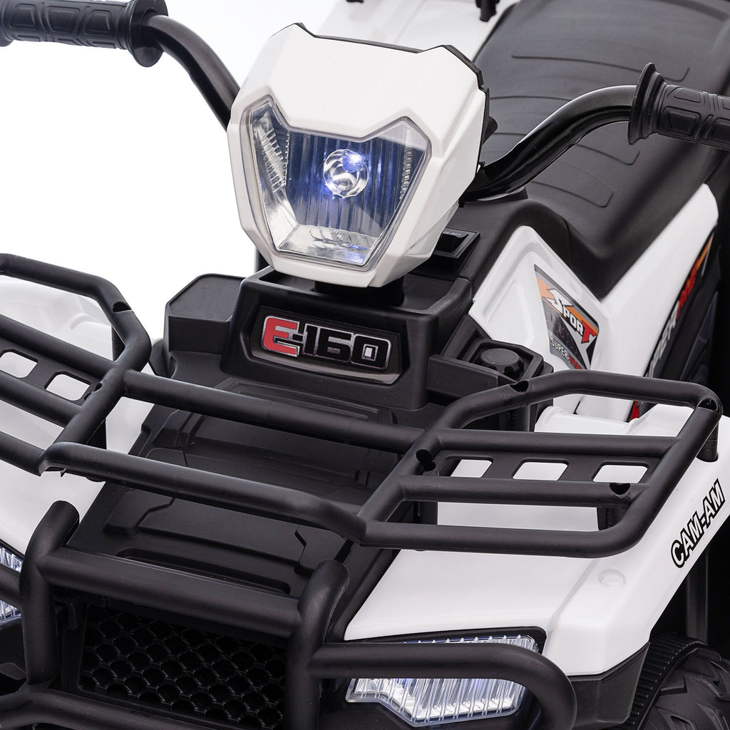 Yeah Depot - Aosom 12V Ride on ATV for Kids, Kids Electric 4 Wheeler with Headlight, Music, MP3, Treaded Tires, Battery Powered Kids Quad for Toddler, White