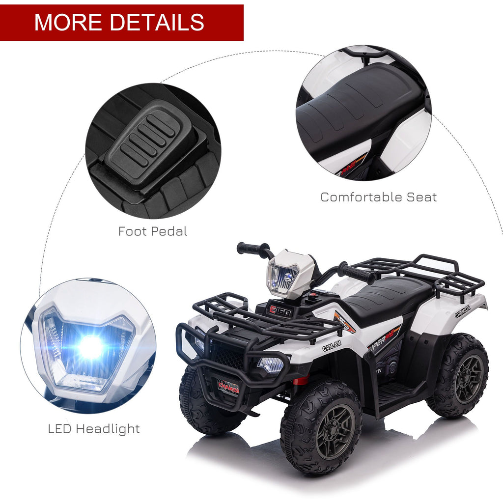 Yeah Depot - Aosom 12V Ride on ATV for Kids, Kids Electric 4 Wheeler with Headlight, Music, MP3, Treaded Tires, Battery Powered Kids Quad for Toddler, White