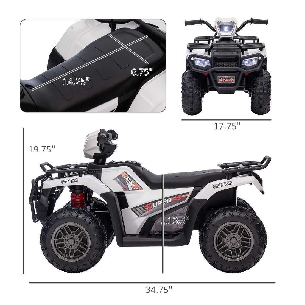 Yeah Depot - Aosom 12V Ride on ATV for Kids, Kids Electric 4 Wheeler with Headlight, Music, MP3, Treaded Tires, Battery Powered Kids Quad for Toddler, White
