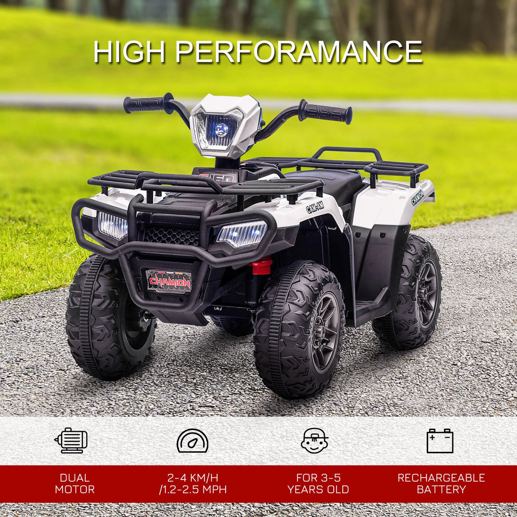 Yeah Depot - Aosom 12V Ride on ATV for Kids, Kids Electric 4 Wheeler with Headlight, Music, MP3, Treaded Tires, Battery Powered Kids Quad for Toddler, White