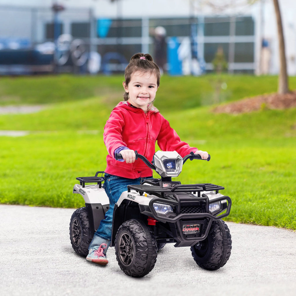 Yeah Depot - Aosom 12V Ride on ATV for Kids, Kids Electric 4 Wheeler with Headlight, Music, MP3, Treaded Tires, Battery Powered Kids Quad for Toddler, White