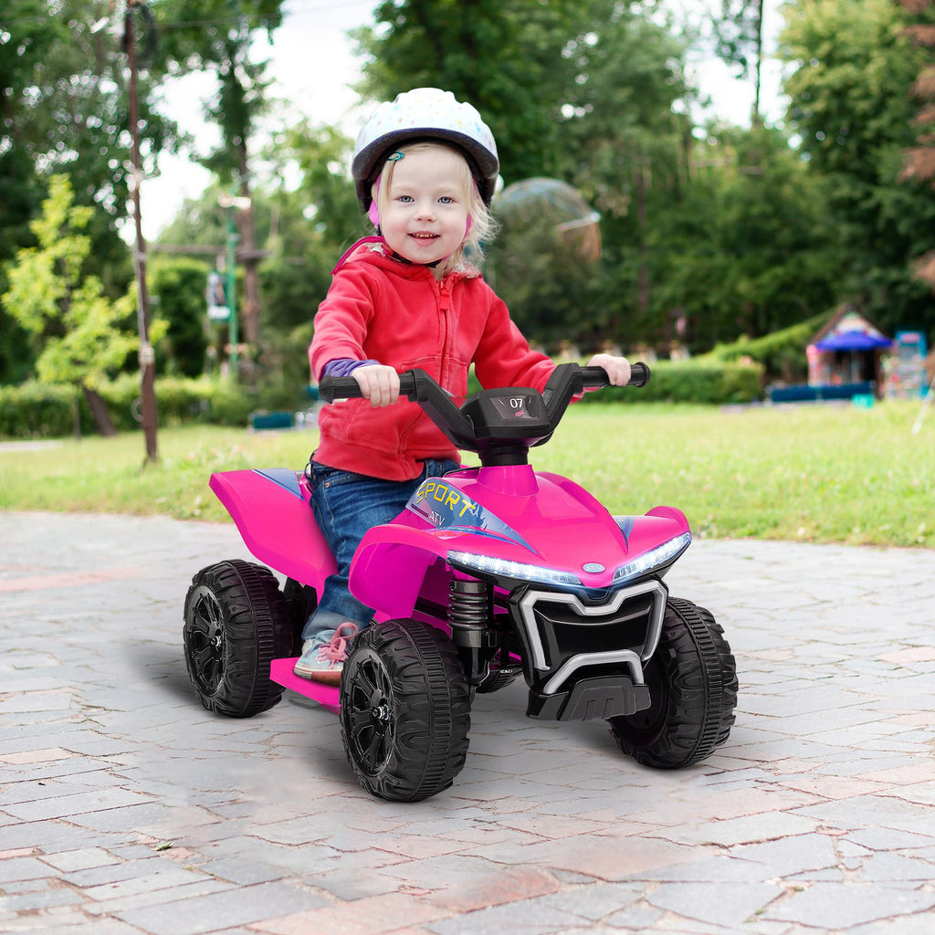 Yeah Depot - Qaba Kids ATV Quad, 6V Ride On Toy with 1.6MPH Max Speed, Rechargeable Battery, 4 Wheeler Battery Powered with Lights, Forward & Reverse for Toddlers, Pink
