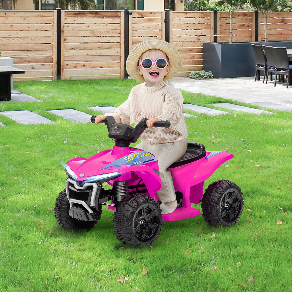 Yeah Depot - Qaba Kids ATV Quad, 6V Ride On Toy with 1.6MPH Max Speed, Rechargeable Battery, 4 Wheeler Battery Powered with Lights, Forward & Reverse for Toddlers, Pink