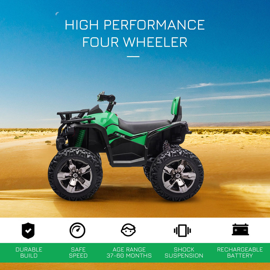 Yeah Depot - Aosom 12V Kids 4 Wheeler, Ride on ATV for Kids with Music, Realistic Headlights & Wide Wheels, Toddler Quad for Boys and Girls, Green