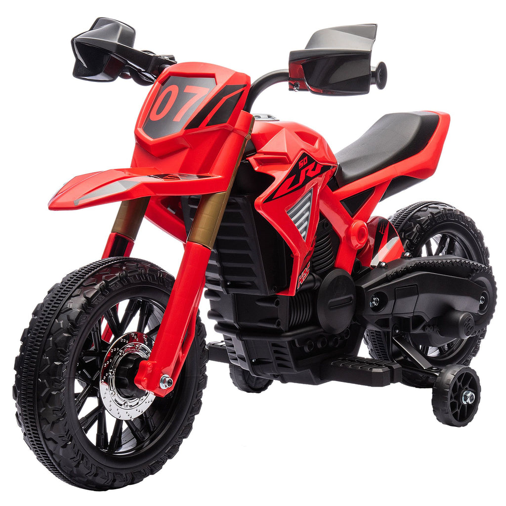 Yeah Depot - Qaba Kids Motorcycle, 6V Battery Powered Dirt Bike with Training Wheels, Horn & Start Sound, Electric Motorcycle for Kids 3-8 Years, Red