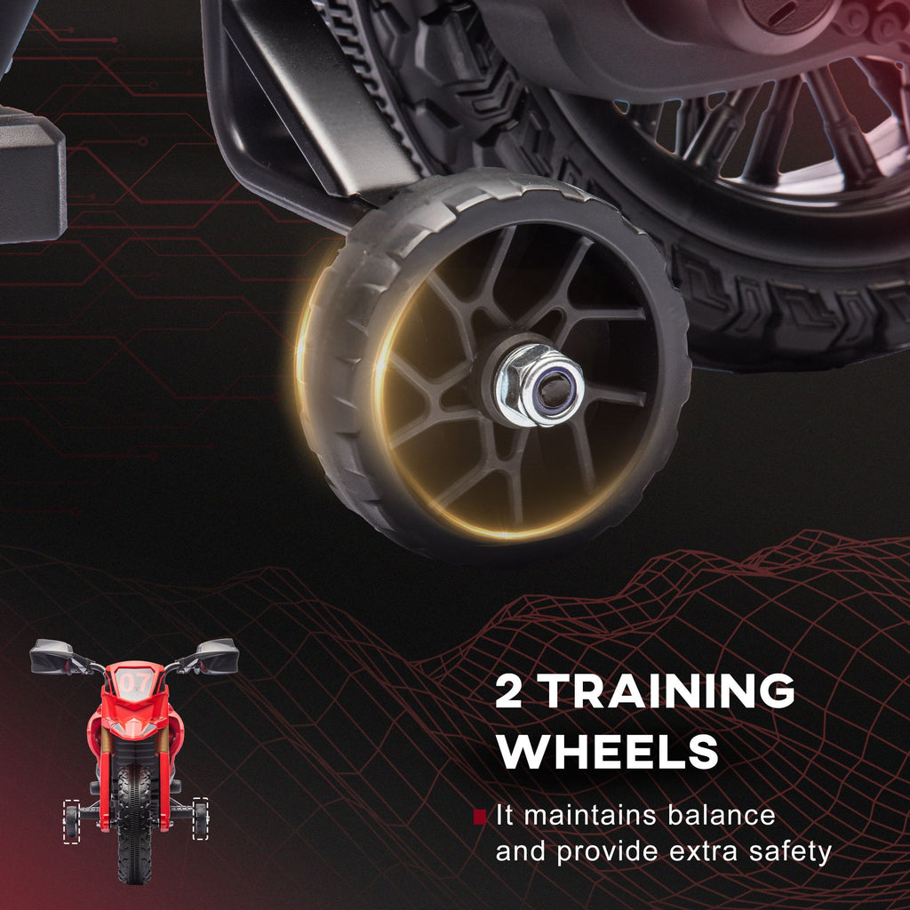 Yeah Depot - Qaba Kids Motorcycle, 6V Battery Powered Dirt Bike with Training Wheels, Horn & Start Sound, Electric Motorcycle for Kids 3-8 Years, Red