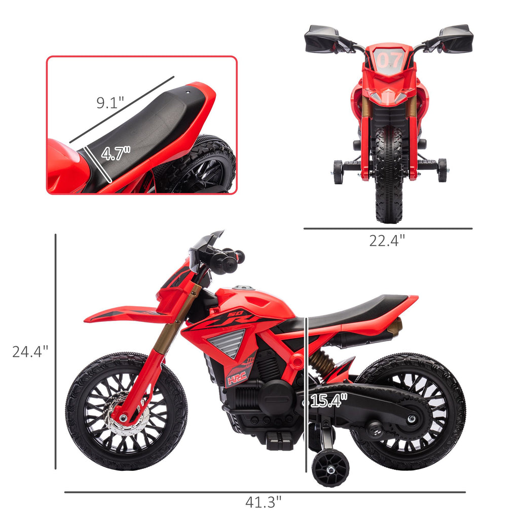 Yeah Depot - Qaba Kids Motorcycle, 6V Battery Powered Dirt Bike with Training Wheels, Horn & Start Sound, Electric Motorcycle for Kids 3-8 Years, Red