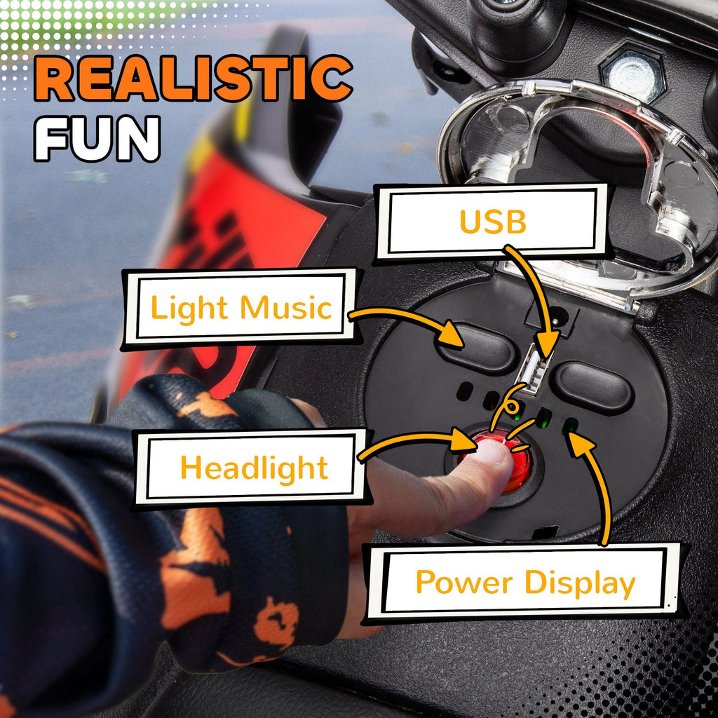 Yeah Depot - Qaba 12V Kids Motorcycle, Aprilia Licenced Electric Motorcycle for Kids with Training Wheels, Spring Suspension, LED Light, USB, Music, Battery Powered Electric Dirt Bike for Boys Girls, Yellow
