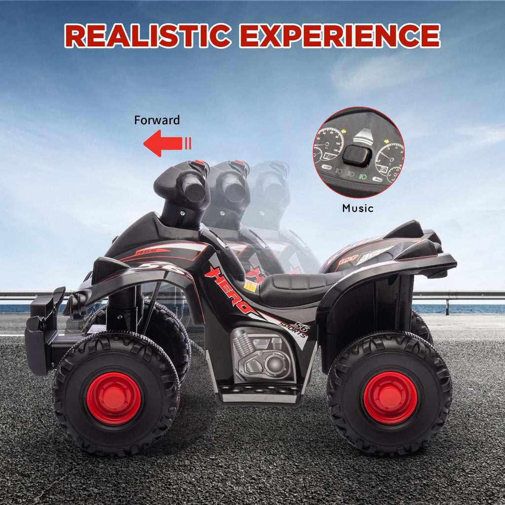Yeah Depot - Qaba Kids ATV, 6V 4 Wheeler Kids Quad Car, Battery Powered Electric Ride on Toy with Music for Boys & Girls Ages 2-6 Years, Black
