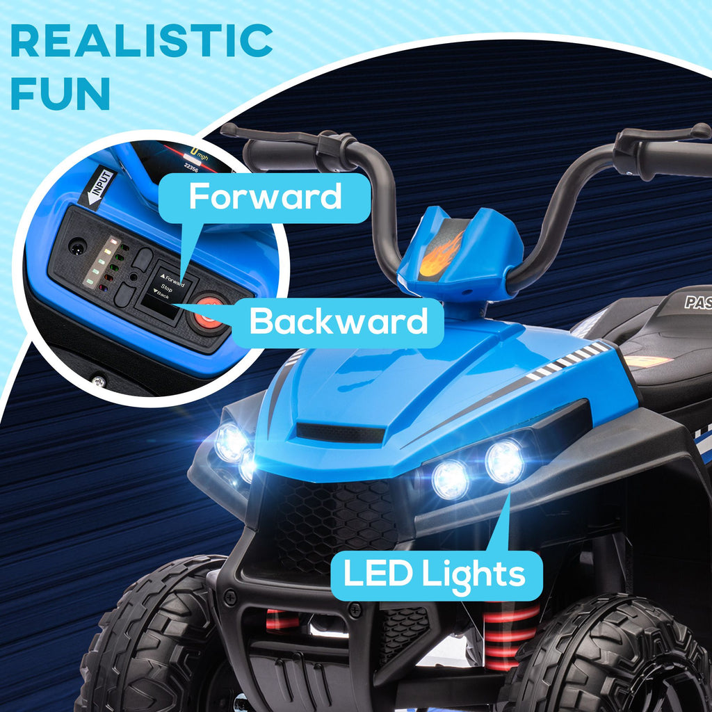 Yeah Depot - Qaba 12V Kids ATV, Battery Powered Four Wheeler with Spring Suspension, Forward & Reverse, LED Lights, Music, MP3, Kids Electric Car for Boys Girls, Blue