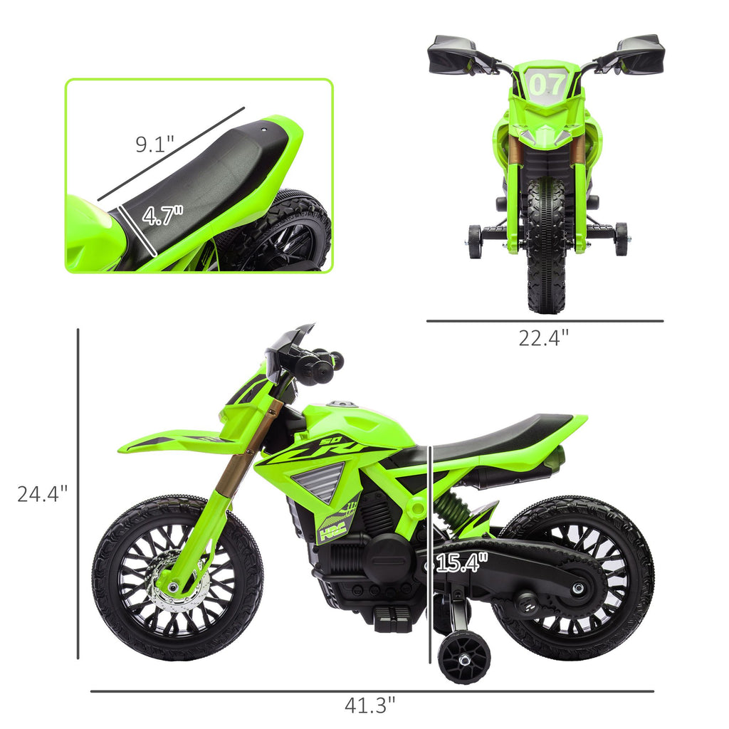 Yeah Depot - Qaba Kids Motorcycle, 6V Battery Powered Dirt Bike with Training Wheels, Horn & Start Sound, Electric Motorcycle for Kids 3-8 Years, Green