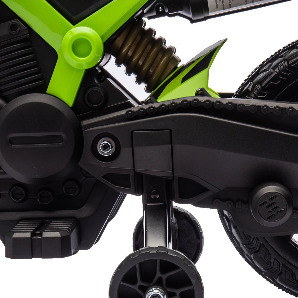 Yeah Depot - Qaba Kids Motorcycle, 6V Battery Powered Dirt Bike with Training Wheels, Horn & Start Sound, Electric Motorcycle for Kids 3-8 Years, Green