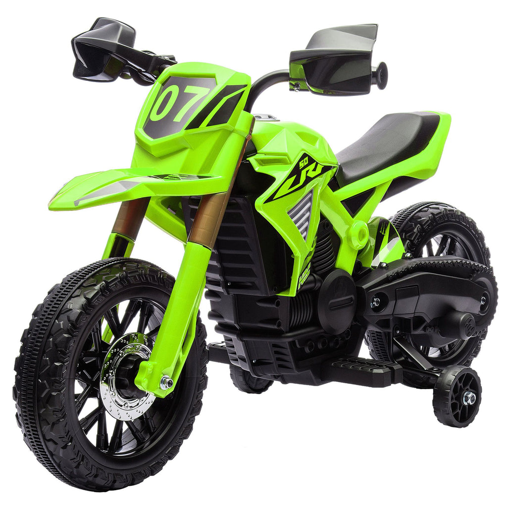 Yeah Depot - Qaba Kids Motorcycle, 6V Battery Powered Dirt Bike with Training Wheels, Horn & Start Sound, Electric Motorcycle for Kids 3-8 Years, Green