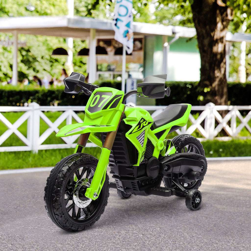 Yeah Depot - Qaba Kids Motorcycle, 6V Battery Powered Dirt Bike with Training Wheels, Horn & Start Sound, Electric Motorcycle for Kids 3-8 Years, Green