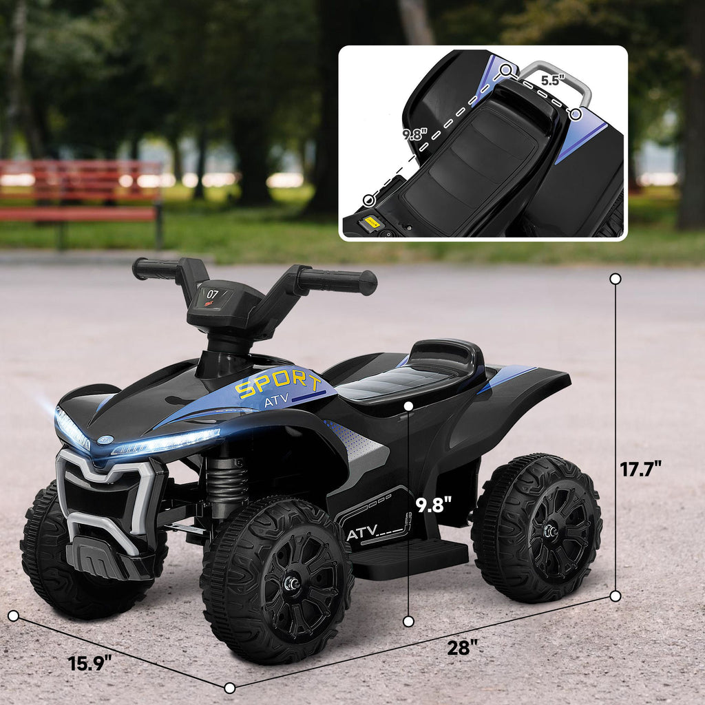Yeah Depot - Qaba Kids ATV Quad, 6V Ride On Toy with 1.6MPH Max Speed, Rechargeable Battery, 4 Wheeler Battery Powered with Lights, Forward & Reverse for Toddlers, Black