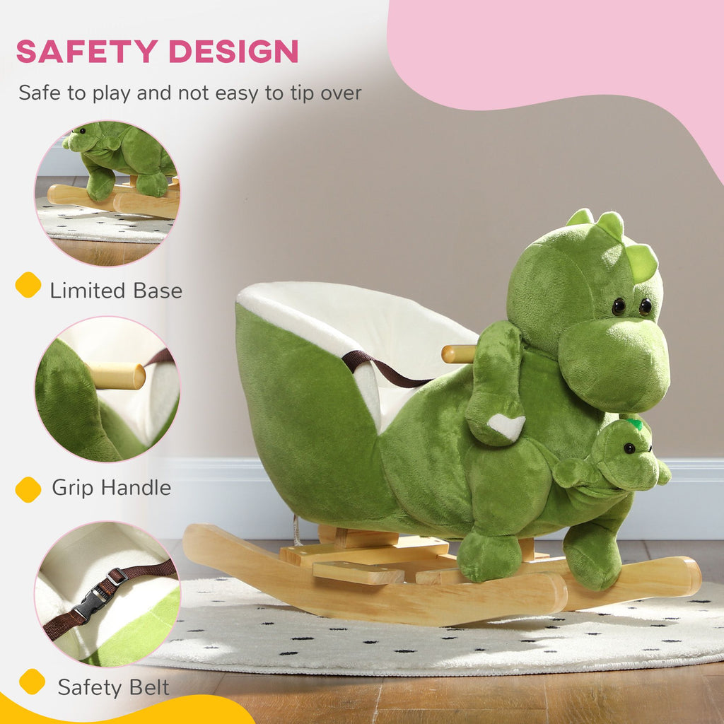 Yeah Depot - Qaba Baby Rocking Horse, Toddler Plush Dinosaur Animal Rocker with Seat Belt, 32 Songs, Hand Puppet, Kids Riding Horse Rocking Chair for 18-36 Months, Green