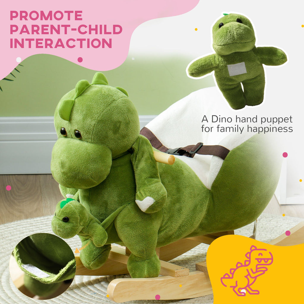Yeah Depot - Qaba Baby Rocking Horse, Toddler Plush Dinosaur Animal Rocker with Seat Belt, 32 Songs, Hand Puppet, Kids Riding Horse Rocking Chair for 18-36 Months, Green