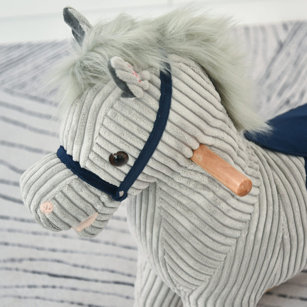 Yeah Depot - Qaba Kids Rocking Horse for Toddler 3-5, Plush Ride on Horse Wooden Rocker with Realistic Sounds, Gray