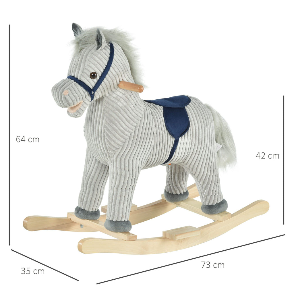 Yeah Depot - Qaba Kids Rocking Horse for Toddler 3-5, Plush Ride on Horse Wooden Rocker with Realistic Sounds, Gray