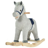 Yeah Depot - Qaba Kids Rocking Horse for Toddler 3-5, Plush Ride on Horse Wooden Rocker with Realistic Sounds, Gray