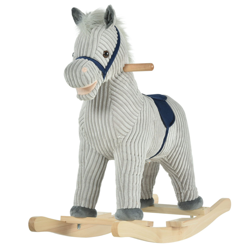 Yeah Depot - Qaba Kids Rocking Horse for Toddler 3-5, Plush Ride on Horse Wooden Rocker with Realistic Sounds, Gray