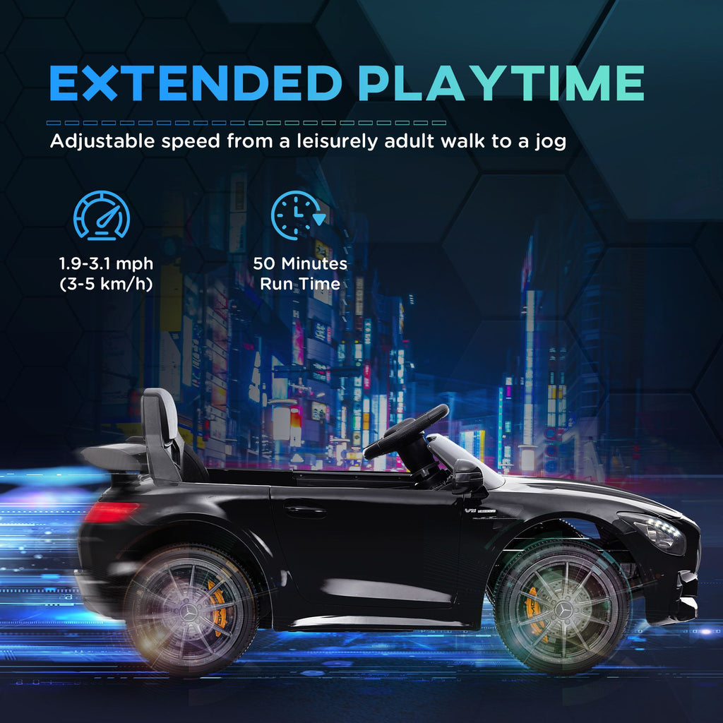 Yeah Depot - Qaba Mercedes-Benz AMG GTR Licensed 12V Kids Ride on Car, Battery Powered Kids Electric Car with Remote Control, Transport Wheels, Soft Start, Lights, Music, Horn & 3 Speeds for 3-6 Years, Black