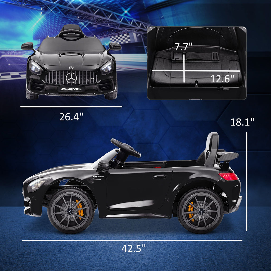 Yeah Depot - Qaba Mercedes-Benz AMG GTR Licensed 12V Kids Ride on Car, Battery Powered Kids Electric Car with Remote Control, Transport Wheels, Soft Start, Lights, Music, Horn & 3 Speeds for 3-6 Years, Black