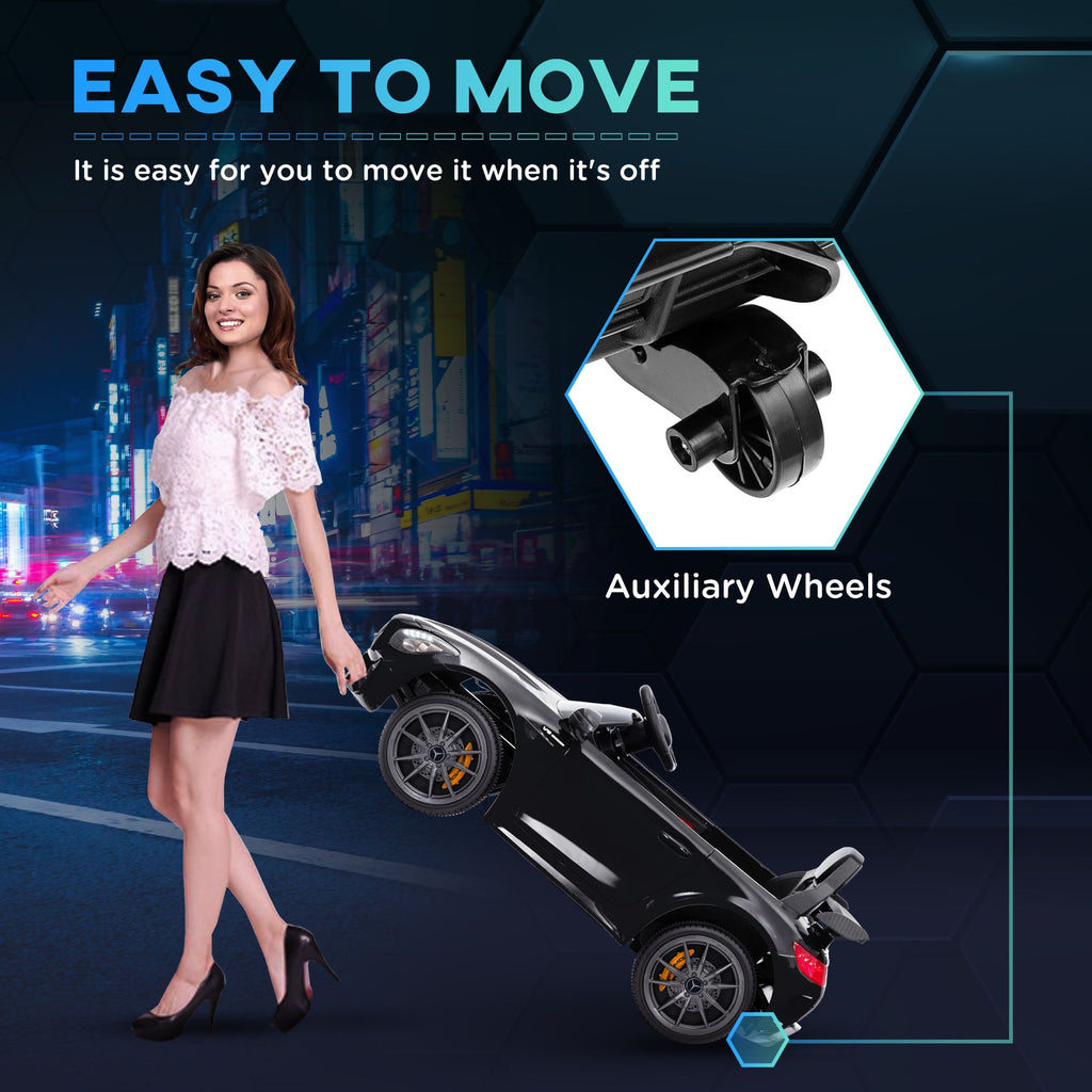 Yeah Depot - Qaba Mercedes-Benz AMG GTR Licensed 12V Kids Ride on Car, Battery Powered Kids Electric Car with Remote Control, Transport Wheels, Soft Start, Lights, Music, Horn & 3 Speeds for 3-6 Years, Black