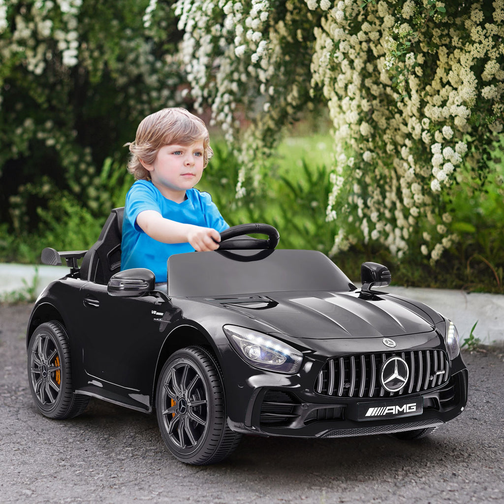 Yeah Depot - Qaba Mercedes-Benz AMG GTR Licensed 12V Kids Ride on Car, Battery Powered Kids Electric Car with Remote Control, Transport Wheels, Soft Start, Lights, Music, Horn & 3 Speeds for 3-6 Years, Black