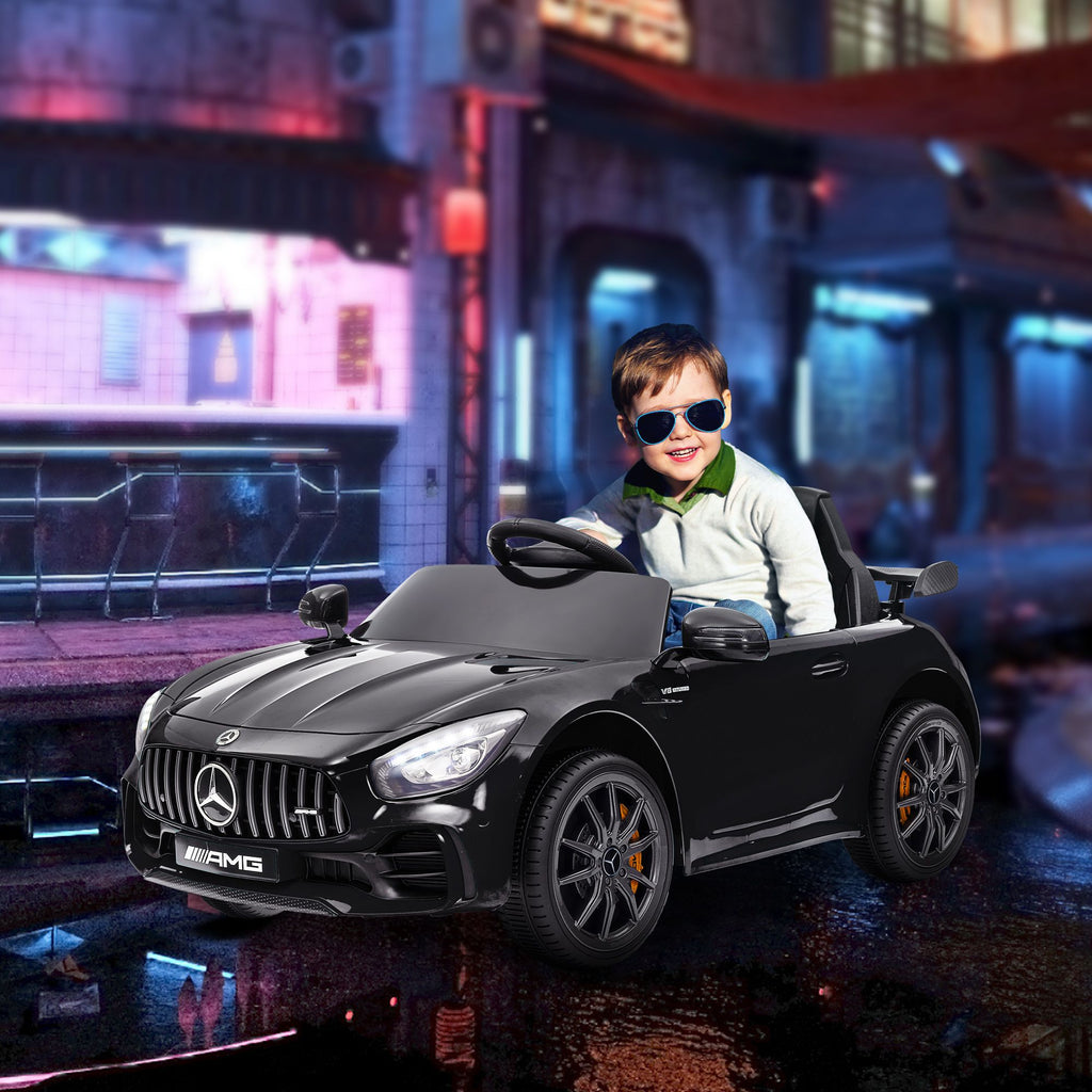 Yeah Depot - Qaba Mercedes-Benz AMG GTR Licensed 12V Kids Ride on Car, Battery Powered Kids Electric Car with Remote Control, Transport Wheels, Soft Start, Lights, Music, Horn & 3 Speeds for 3-6 Years, Black