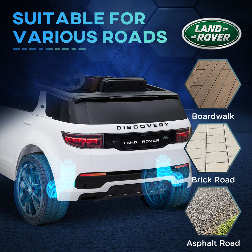 Yeah Depot - Qaba Land Rover Discovery Sport Licensed 12V Kids Ride on Car, Battery Powered Kids Electric Car with Remote Control, Soft Start, LED Lights, Music Horn, 3 Speeds, White