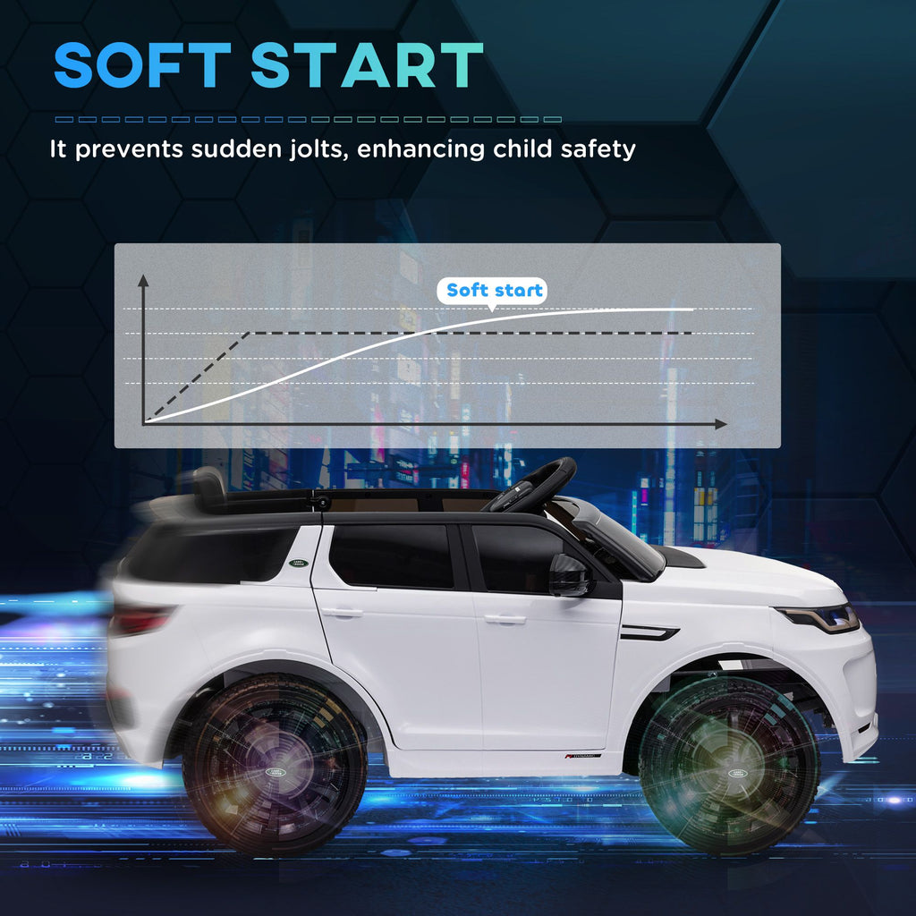 Yeah Depot - Qaba Land Rover Discovery Sport Licensed 12V Kids Ride on Car, Battery Powered Kids Electric Car with Remote Control, Soft Start, LED Lights, Music Horn, 3 Speeds, White